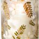 PD Home & Garden Decorative Accent 5 x 4 Inch Glass Tealight Votive Candle Holder Jar Made with Real Pressed Flowers Golden Green and White Dried Botanical Floral and Ferns