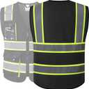 JKSafety Hi Vis Reflective Safety Vests for Men Women High Visibility Vest with Pockets Mesh Fabric Construction Safety Apparel Neon Vest for Work (220-Black, S) 