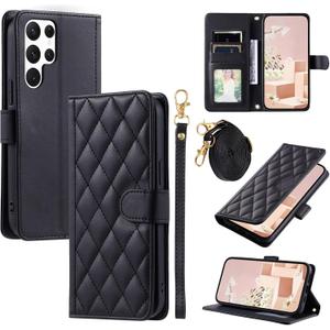 for Samsung Galaxy S25 Ultra Wallet Case, Magnetic Snap Flip Leather Cover with Credit Card Holder Stand WristbandSamsung S25 Ultra Protective Phone Case for Women Black