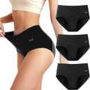 Women's Period Underwear Heavy Flow, High Absorbency Cotton Panties LeakProof Postpartum Menstrual Briefs Women Teens (Medium, Black-3pcs-g3)