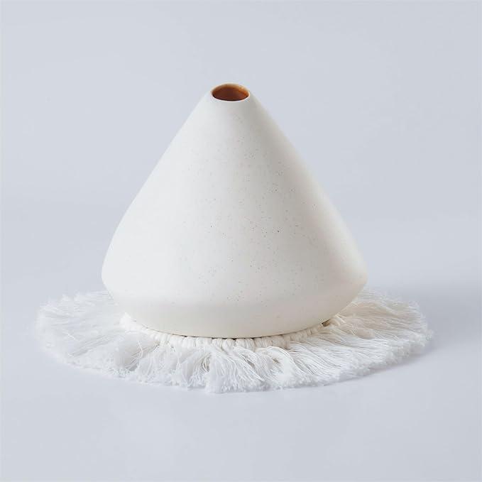Ceramic Palo Santo Holder Burner,Incense Cone Holder,Mini Chiminea for Palo Santo Sticks and Sage Burner,with Handmade Heat Insulated Mat,Dust Brush,Metal Tweezer. (White)