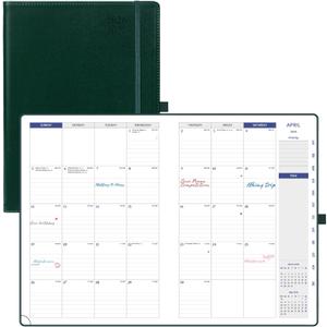 POPRUN Monthly Planner 2026-2027, 8.25" x 11.75" Large Calendar Planner, 16 Months (Apr 2026 - Jul 2027) Monthly Calendar & Appointment Book with Stair Tabs, Inner-pocket, Pen Holder, PU Leather - Dark Green