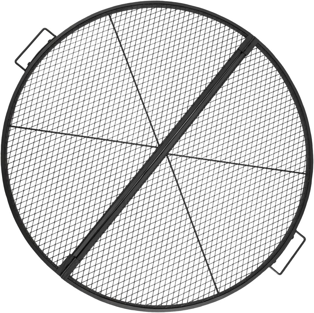 X-Marks Fire Pit Cooking Grill Grate with Support X Wire - Heavy Duty Folding Round Campfire Grill Grid - Portable Camping Cookware for Outside Party Gathering - 30 inch