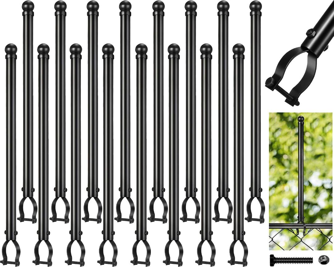 Hicarer 18 Pcs 1-3/8" Chain Link Fence Post Extender 20 Inch Extension Height Galvanized Chain Link Fence Extension for Privacy and Dogs (Black)