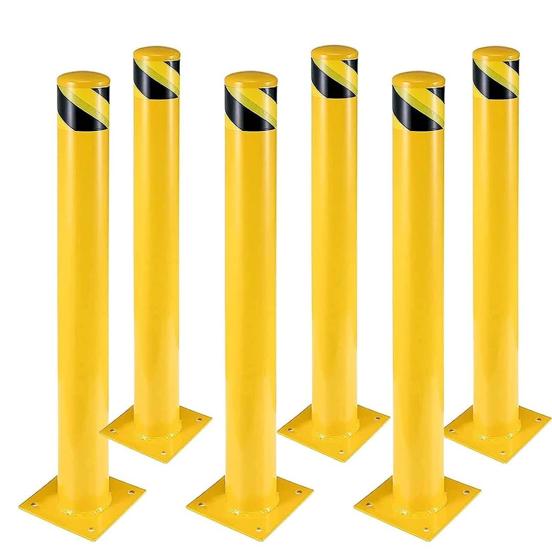 Garvee Safety Bollard 6 Packs, Garvee 36 in Height Bollard Post, 4.5 in Diameter, Yellow Safety Steel Bollard Post with 24 Anchor Bolts, for Traffic Control, Driveway Barrier, Parking Pole