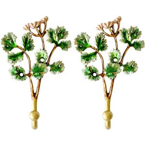 Vintage Tree Leaf-Shaped Decorative Wall Hooks Rack Hangers for Hanging Clothes Coats Towels Keys Hats, 2 Pack Antique Metal Mounted Wall Hook