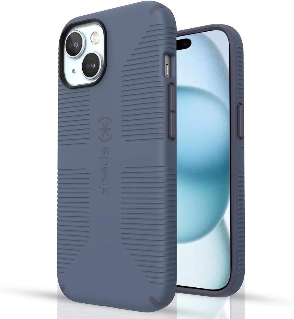 Speck MagSafe Case for iPhone 15 Plus - Drop & Camera Protection, Soft-Touch Secure Grip, Wireless Charging Compatible, 6.7 Inch - iPhone 14 Plus Compatible - Grip Blue (iPhone 15 Plus/14 Plus, Mystery Blue/Faded Denim)