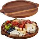 Charcuterie Board | Acacia Wood Serving Tray with Handles 13'' | Round Decorative Ottoman Coffee Table Tray | Medium Wooden Cheese Board Serving Platter for Party Supplies