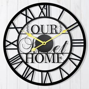 Vintage Silent Wall Clock, 40 cm Skeleton Metal Clock for Living Room Kitchen Cafe Hotel Office Home Decor (Our Home)