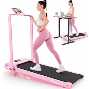 FUNMILY Upgrade Walking Pad Folding Treadmill with 12%/15% Incline & Handle Bar, 3.5HP Foldable Under Desk Compact Treadmills for Home/Office/Gym, 400+lb Capacity, Shock Absorption