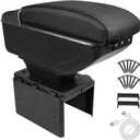 Center Console Armrest Storage Box with Double Layer Organizer, Black PU Leather Armrest Cover with USB Charging Ports for Car Truck SUV
