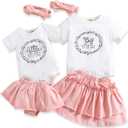 AMAWMW Big Sister Little Sister Matching Outfits Toddler Baby Girl Summer Clothes Short Sleeve Romper Ruffle Skirt 3PC Set (3-6 Months, Pink)