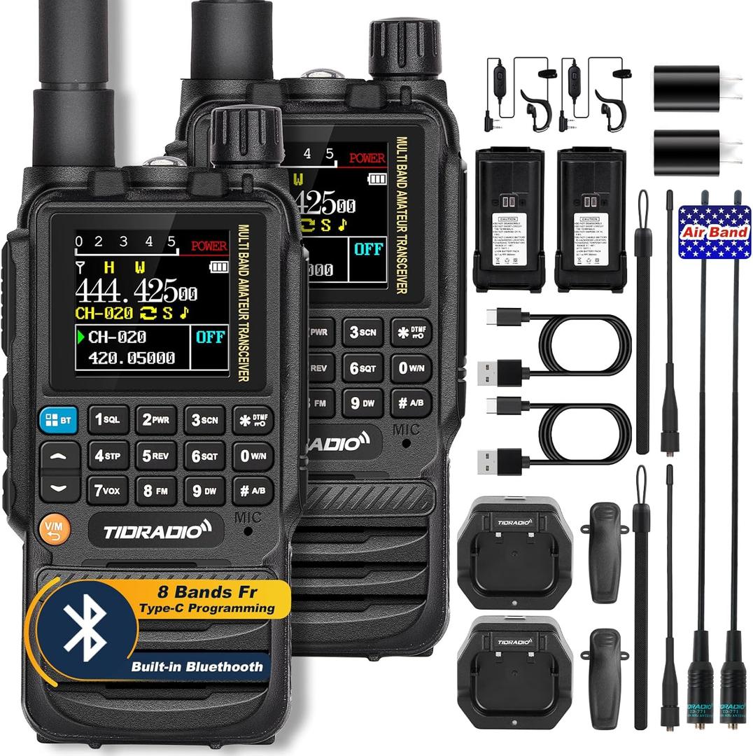 TIDRADIO TD-H3 GMRS Radios Handheld, Type C & Wireless Programming, 8-Band Walkie Walkies Long Range, Rechargeable Two Way Radios - Air Band, Frequency Copy, DTMF Lock,NOAA FM AM-Full Kit 2 Pack