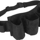OUKENS Garden Tool Belt, Black Waterproof 600D Oxford Fabric Adjustable Gardening Waist Bag Tool Pouch with 6 Pockets & 2 Straps, for Outdoor/Camping/Gardening/Cleaning/Housekeeping