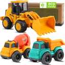 Toddler Toys for Ages 2-4, Kids Toys for 1 2 3 Year Old Boy Girls,Dump Truck Cement Mixer Excavator Toy Cars Set, BPA Free, Phthalates Free, PVC, Outdoor Toddler Boy Toys Birthday (Yellow)