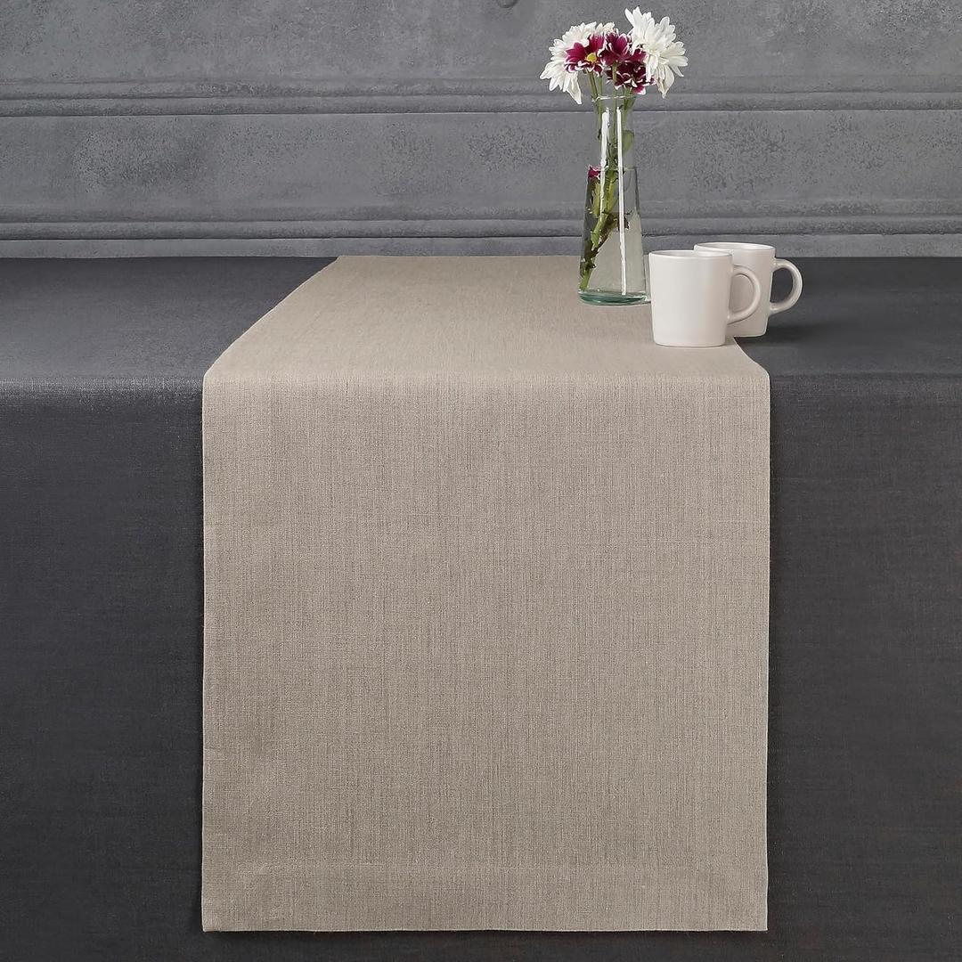 D'Moksha Homes Linen Table Runner 14 x 36 Inch - 100% Pure Linen Natural Table Runner - Machine Washable Farmhouse Table Runner for Summer