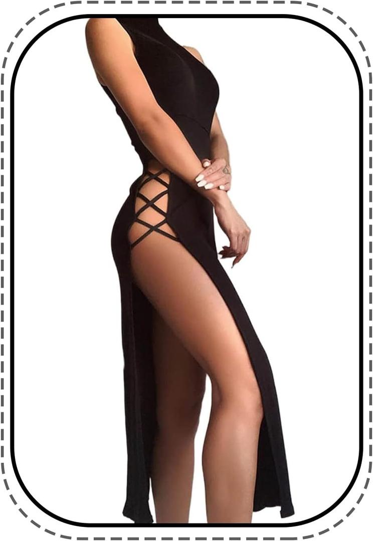 EVILD Sexy Cutout Bodycon Dress Sleeveless High Slit Long Dress Party Bandage Cami Dresses Fit Club Dress for Women (Medium, Black) EVILD Sexy Cutout Bodycon Dress Sleeveless High Slit Long Dress Party Bandage Cami Dresses Fit Club Dress for Women (Medium, Black)