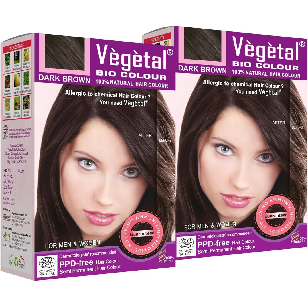 Vegetal Bio Colour -(Pack Of 2) (50G., Dark Brown)