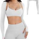 YEOREO Women Crop Top Long Sleeve Bolero Open Front Workout Cropped Shirts Sports Shrug (Small, White)