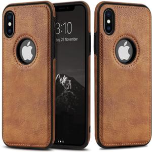 Unique Design Luxury Leather Business Phone Case for iPhone X & iPhone Xs Anti-Slip Scratch Resistant Ultra Slim Protective Case (2018,5.8) (Brown)