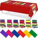 VitalCozy 11 Pcs Plastic Mexican Table Runner and Fiesta Tablecloth Set Cinco De Mayo 14 x 108 In Striped Serape Table Runner for Dia De Los Muertos Mexican Birthday Party Decorations (Assorted Color)