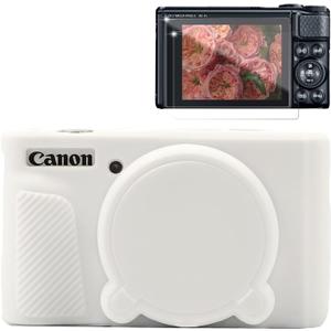 Case for Canon PowerShot SX740 HS, SX730 HS Camera, Soft Silicone Protective Case, Slim Fit Sleeve with Removable Lens Cover and Screen Protector Accessories, Anti-Scratch (White)
