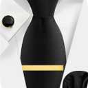 Black Ties for Men and Cufflinks Tie Clip Set, Solid Satin Necktie for Father's Day,Anniversary,Wedding and Bussiness.