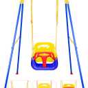 3-in-1 Toddler Swing Set, Indoor & Outdoor Baby Swing Heavy Duty Swing Set with Foldable Metal Stand for Aged 6 Months to 10 Years Old, Easy to Assemble and Store(Blue)