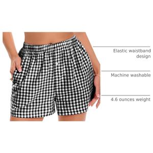 Boxer Shorts for Women Summer Gingham Pajama Casual Plaid Shorts Y2K Beach Bottoms with Pocket(Black, S) (S)