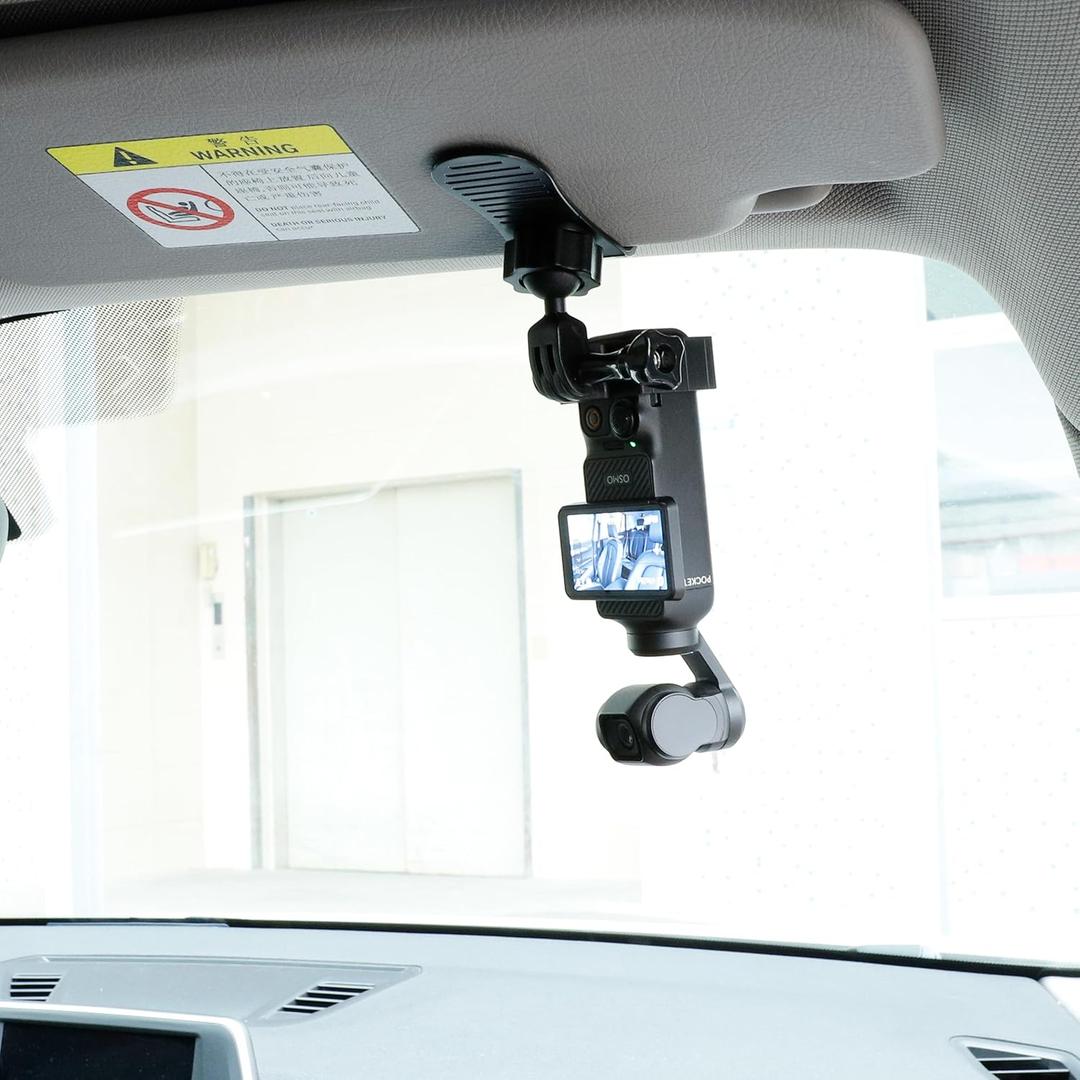 PellKing Car Visor Camera Mount for DJI Osmo Pocket 3-360° Adjustable Dashboard Vlog Kit, Perfect for Driving POV Videos, Travel Vlogging & Road Recording