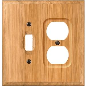 Amerelle Traditional Single Toggle/Single Duplex Wood Wallplate in Light Oak