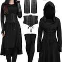 6 Pcs Renaissance Costume Women, Medieval Dress for Women Fairy Costumes Elf Viking Dress for Halloween Ren Faire (XX-Large, Black)
