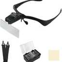 Headhand Magnifier Glasses with 2 LED Professional Jeweler's Loupe Light Bracket and Headband are Interchangeable 5Lens Glass Magnifying Visor