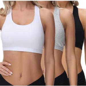 wirarpa Women's Bralette Cotton Racerback T-Back Bralettes Crop Top No Padding Light Support 3 Pack (X-Large, Black/Grey/White)
