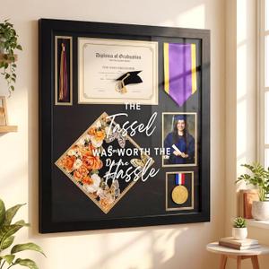 Sintuff Extra Large Graduation Shadow Box for Cap and Gown 23 x 27 Diploma Frame with Tassel Holder Wooden Display Case Acrylic Cap Tassels Stole Medal Holder for Class of 2026 Graduation Keepsake