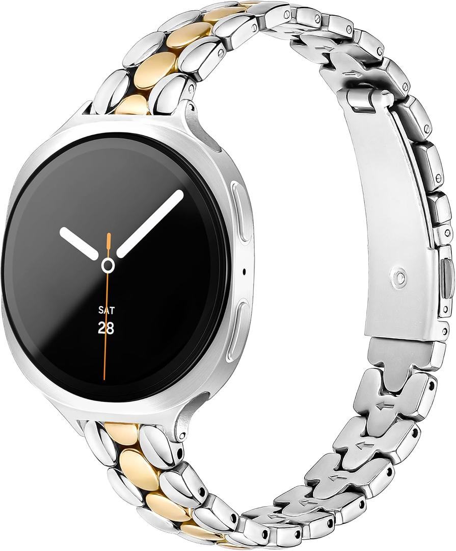 Melyis Slim Metal Band Fits Samsung Galaxy Watch 8 Band 40mm 44mm/Galaxy Watch 8 Classic 46mm, Stainless Steel Galaxy Watch 8 Band Women, Thin Bangle Bracelet for Samsung Watch 8 Bands, Silver&Gold