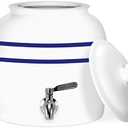 Geo Sports Porcelain Ceramic Crock Water Dispenser, Stainless Steel Faucet, Valve and Lid Included. Fits 3 to 5 Gallon Jugs. (Blue Stripe)