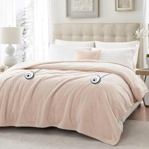 Sealy Electric Blanket King Size 100"x90", Soft Double Flannel Heated Blanket with 10 Heat Levels & 1-12 Hours Auto Shut Off, Machine Washable, Even Heat Distribution, Beige