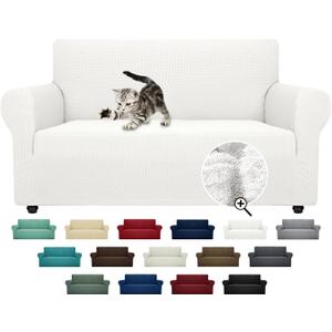 ZNSAYOTX Super Stretch Couch Cover Love Seat Sofa Covers for Living Room Dogs Pet Friendly Furniture Protector Spandex Loveseat Slipcovers with Anti Slip Foam Sticks (White, Loveseat) (Medium (57"-70"))