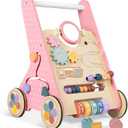 Wooden Baby Walker with Wheels, Baby Push Walkers for Girls 12 Months, Push Toys 1 Year Old Girl Small Size
