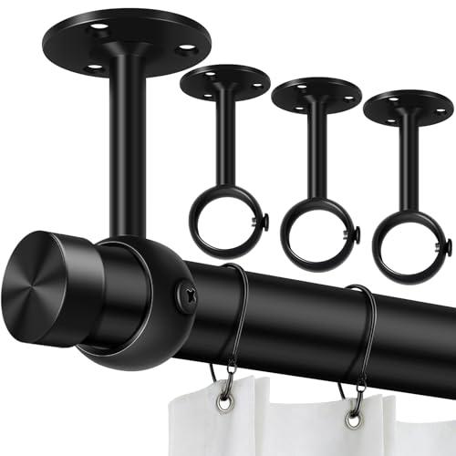 TOKPLNU Curtain Rod Brackets, Ceiling Heavy Duty Holders, Black 4 Pack Hooks Hangers for 1 1/4-Inch Drape Poles