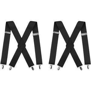 Suspenders for Men and Women - 2 Inch Wide X-Back Adjustable Elastic for Work, Heavy Duty (Black)
