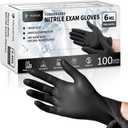 PROMEDIX P Black Disposable Nitrile Gloves, 6Mil 100 Pcs Food Safe Cooking Gloves Latex Free Rubber Gloves for Cleaning Exam (Black, M)