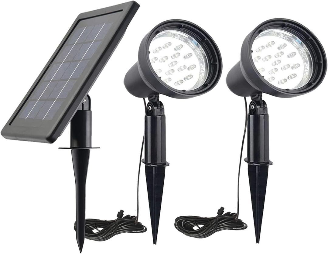 SUNLONG Solar Powered Spot Lights Outdoor Waterproof 2 in 1 Bright Solar SpotLights Power Adjustable for Flag Yard Flagpole Landscape Dusk to Dawn 2 x Spots Warm White