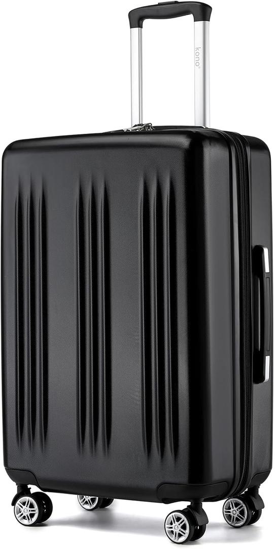 Kono Lightweight 24 Inch Expandable Luggage with Quiet Spinner Wheels TSA Lock, Scratch and Drop Resistant PC+ABS Hardside Durable Medium Checked Suitcase, Black