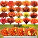 Giegxin Artificial Fall Flowers Bulk for Outdoors Realistic Outdoor Faux Plants Uv Resistant Artificial Wild Flowers, Plastic Plants Fake Wheat Violet for Hanging Garden Porch Window Wall Decor