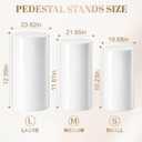 OBreezify 3 White PVC Cylinder Pedestal Stands with 6 Spandex Cloth Covers | 23.6'' 21.6'' 19.7'' Cake Stand Display Plinths, Gold White Fabric Covers, Birthday Party Wedding Decoration