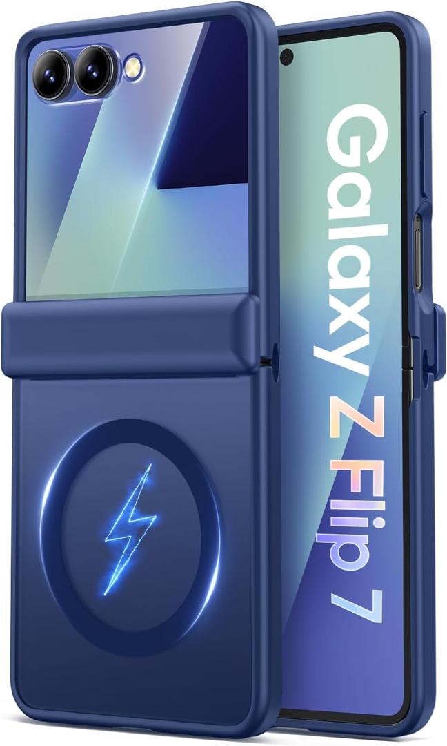 Vihibii for Samsung Galaxy Z Flip 7 Slim Case with Front Screen Protector & Hinge Protection, Compatible with MagSafe, Military Grade Rugged Phone Cover Case for Samsung Galaxy Z Flip 7 5G 2025, Blue