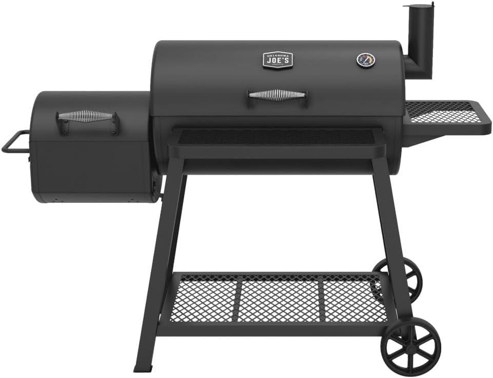 Oklahoma Joes Laredo Series 1100 Offset Charcoal Smoker and Grill with 1100 sq. in. Cooking Area in Black