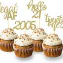 24 Pcs Glitter 21st Birthday Cupcake Toppers for Celebrating Twenty One Years Old Birthday Party Decorations (Gold)